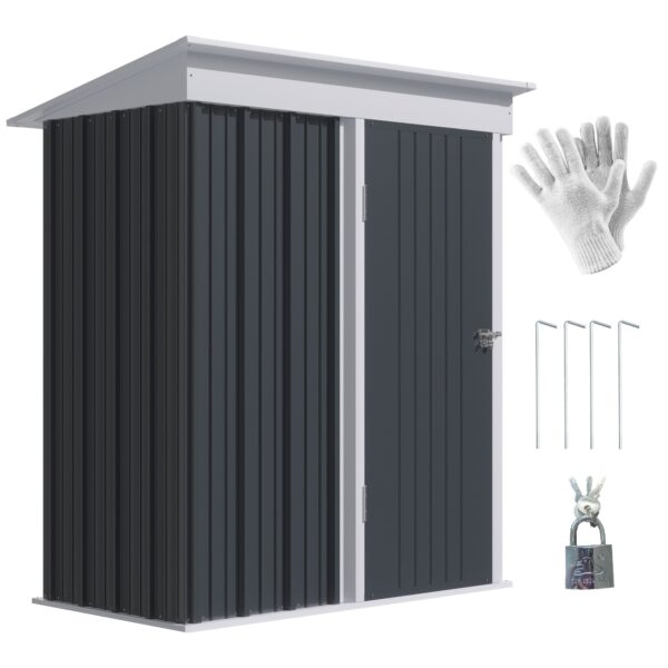 Metal Garden Shed, Outdoor Lean-to for Tools and Motorbike, with Adjustable Shelf, Lock, Dark Grey