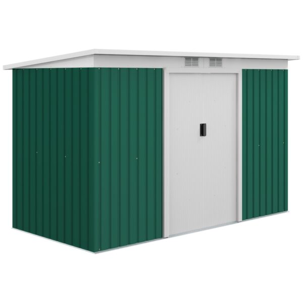 9ft x 4ft Metal Garden Shed with Foundation Kit, Ventilations, Double Doors, Deep Green